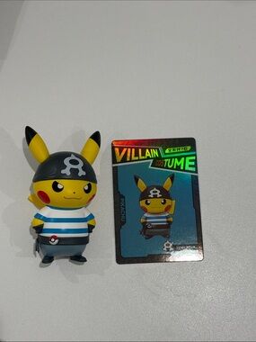 Pokemon Pikachu Villain Costume Figure with Blue & White Striped Shirt